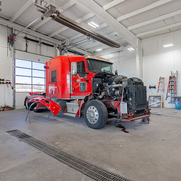 Kenworth tractor in body shop